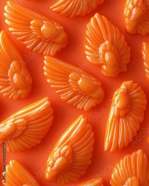 Fototapeta Orange candy wings on orange background Close-up, textured