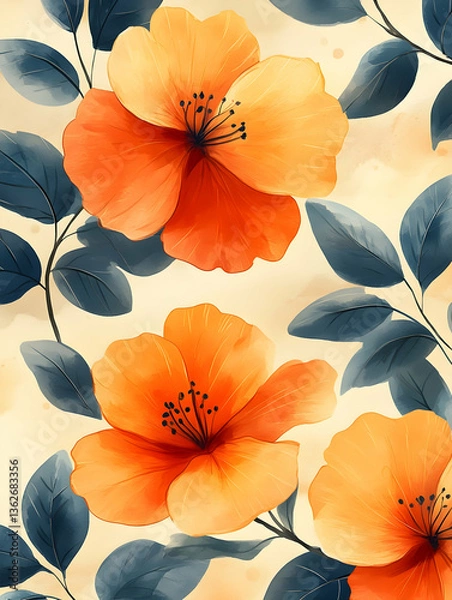 Fototapeta Orange floral pattern