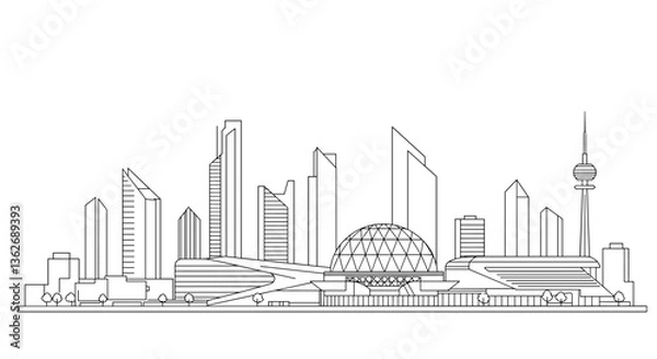 Obraz Modern city skyline, architectural line art.