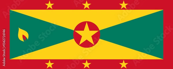 Fototapeta Colorful flag design featuring a star and unique geometric shapes against a vibrant background
