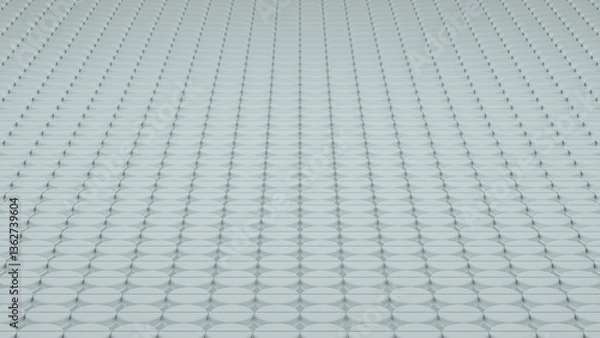 Fototapeta Compact grid of white round tablets arranged in symmetrical rows with clean pharmaceutical background and soft directional shadows