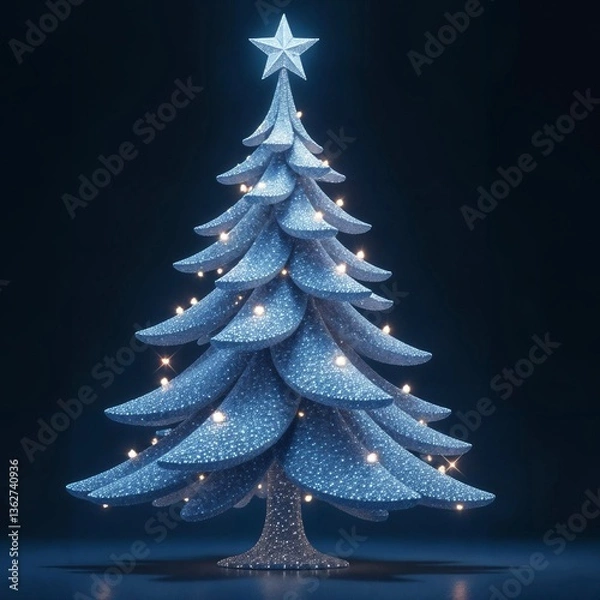 Fototapeta Christmas tree covered with diamonds on a black background. Postcard, space for text.