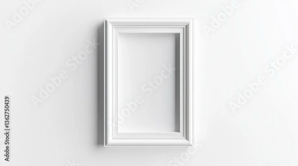 Fototapeta Minimalist white empty rectangular frame on white wall for interior design or art display