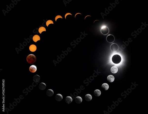 Fototapeta Total Solar Eclipse and Total Lunar Eclipse composite