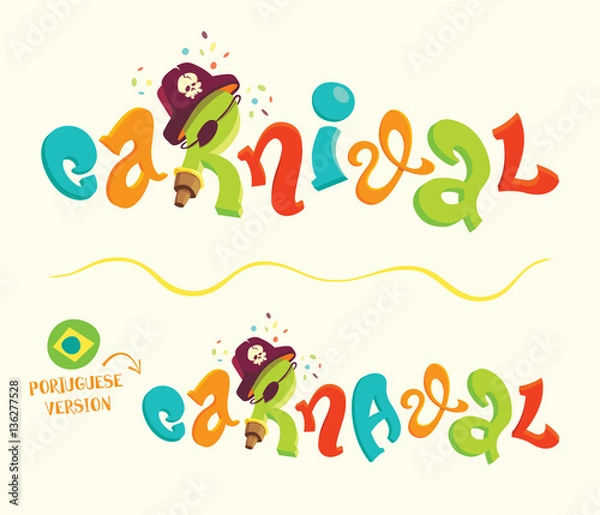 Fototapeta Funny cartoon style vector lettering for carnival themes - with portuguese version