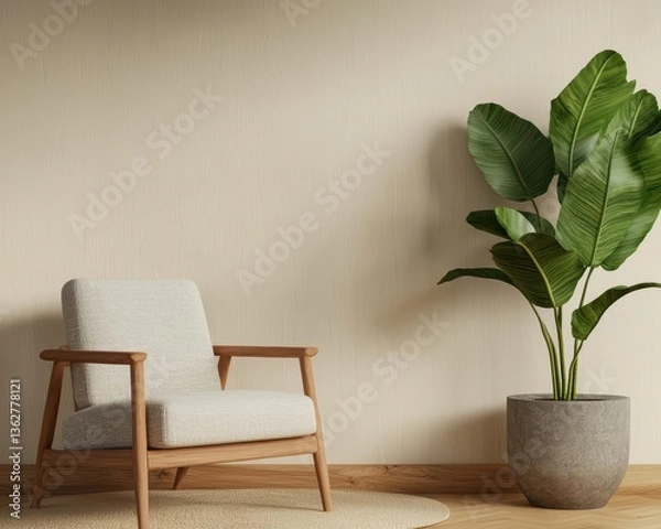 Fototapeta Warm, inviting wooden study with natural textures, cozy reading nook, and clean minimal decor