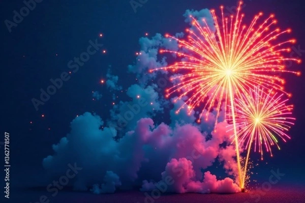 Fototapeta Colorful fireworks exploding in a watercolor style background with crackling firecrackers , fireworks, summer
