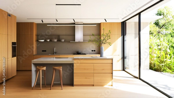 Obraz Sleek modern kitchen with integrated sink, interior design