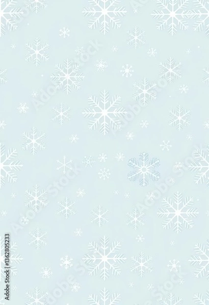 Fototapeta Elegant seamless pattern of white snowflakes on a light blue Christmas background, winter theme, texture, snowflake
