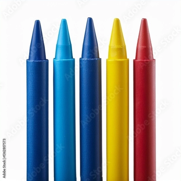 Fototapeta Collection set of red blue and yellow crayons isolated on transparent or white background