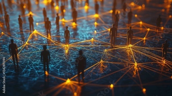 Fototapeta Conceptual Visualization of a Connected Network of People, Data Connectivity