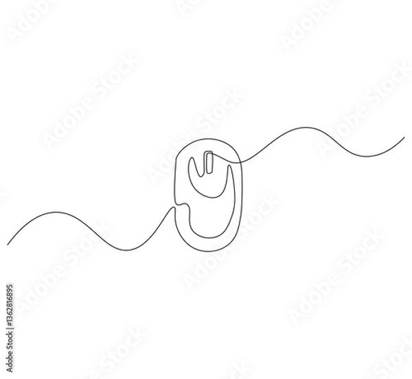 Fototapeta Mouse outline drawing illustration. Continuous line draw mouse for laptop, pc vector.