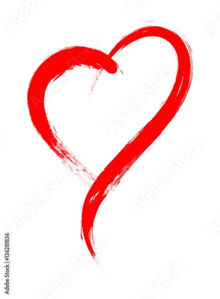 Fototapeta Vector Heart shape frame with brush painting isolated on white background