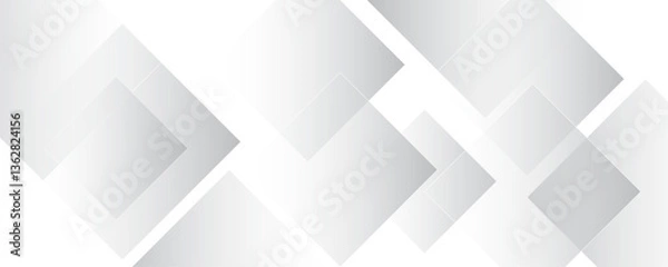 Obraz Modern and minimal concept white and gray abstract square pattern background. Elegant  geometric background with copy space template design for business, presentation, banner.