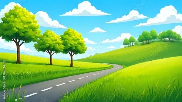 Obraz summer landscape with road cartoon background 