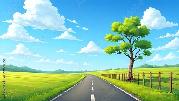 Obraz road in the countryside cartoon background 