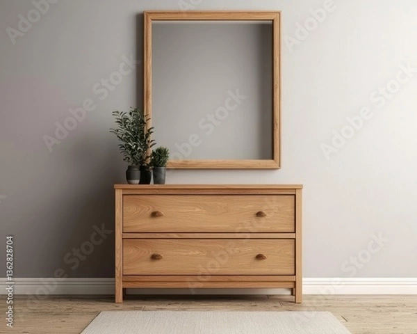 Fototapeta Floating wooden shoe rack with builtin drawers, seamless modern storage solution