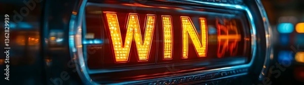 Fototapeta An illuminated word win on a casino slot machine screen