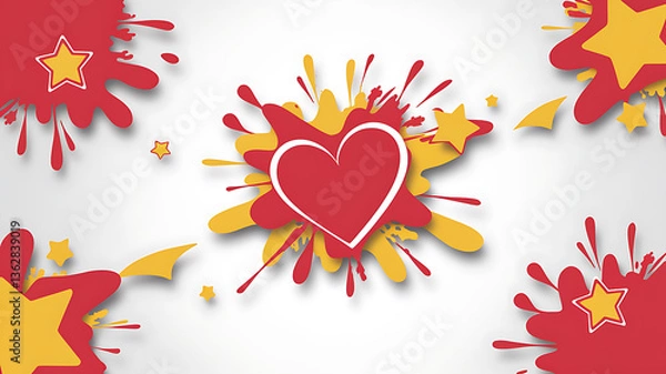 Obraz Playful background with colorful splashes featuring a heart and stars