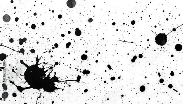 Obraz Bold black and white abstract background with ink splatters and dots