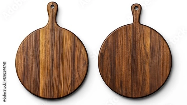 Fototapeta Round Walnut Wood Cutting Boards: Product Photography AI Generated