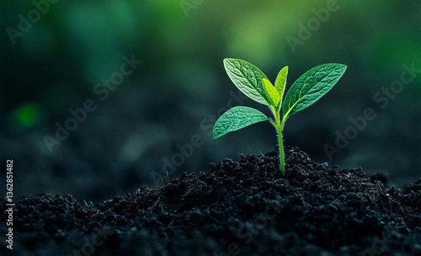 Obraz Plants growing in soil. A symbol of hope and resilience a green plant sprouting.