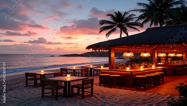 Obraz Charming beach bar with sunset views