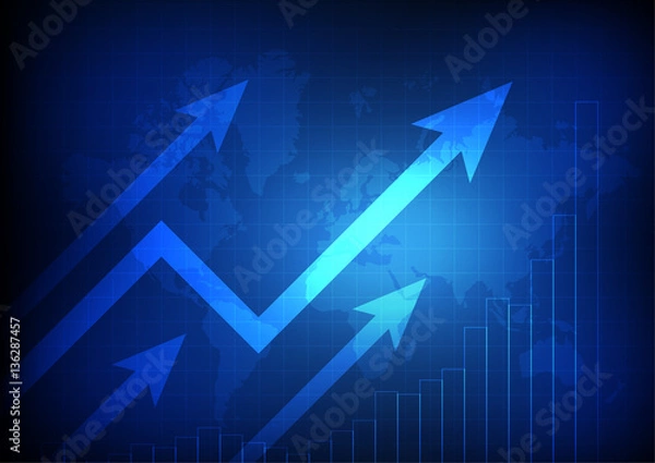 Fototapeta Vector : Increasing graph with world map on business background
