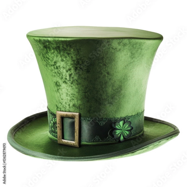 Fototapeta Green leprechaun hat with shamrock emblem. Luck symbol, transparent background use