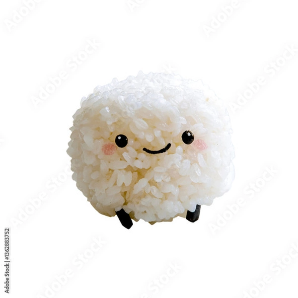 Fototapeta Adorable Rice Ball Character Kawaii Onigiri with Happy Face