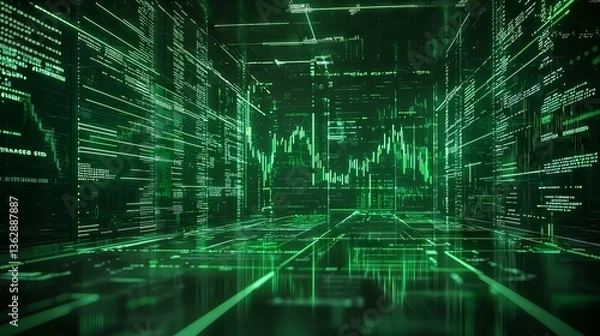 Fototapeta Abstract Digital Data Stream: Financial Analysis and Technological Overview