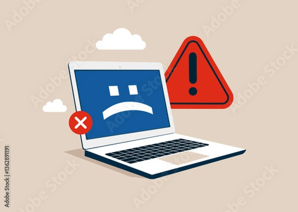 Obraz Operating system error. Security alert or hardware fault to be fixed, maintenance. Flat vector illustration