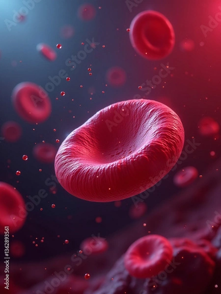Fototapeta Futuristic 3D Illustration of Infected Red Blood Cells in a Microscopic View