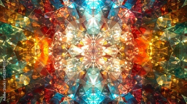 Obraz Mesmerizing kaleidoscope pattern displaying vibrant colors and intricate designs created by light reflection and refraction