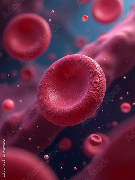 Fototapeta Futuristic 3D Illustration of Infected Red Blood Cells in a Microscopic View