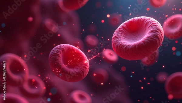 Fototapeta Futuristic 3D Illustration of Infected Red Blood Cells in a Microscopic View