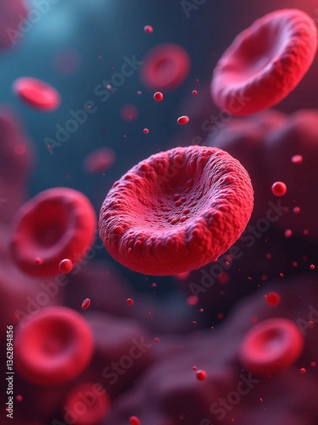 Fototapeta Futuristic 3D Illustration of Infected Red Blood Cells in a Microscopic View
