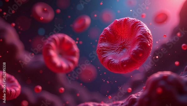 Fototapeta Futuristic 3D Illustration of Infected Red Blood Cells in a Microscopic View