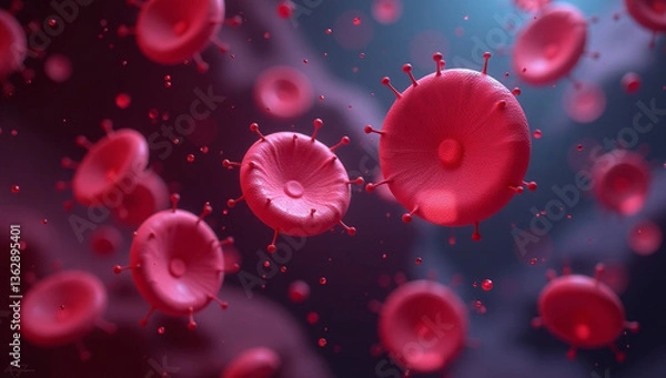 Fototapeta Futuristic 3D Illustration of Infected Red Blood Cells in a Microscopic View