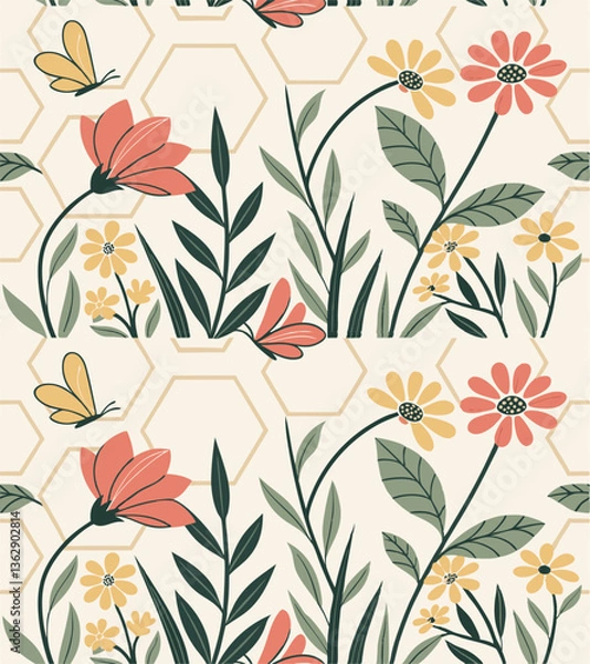 Obraz Seamless floral pattern with flowers and leaves for wallpaper and textile design