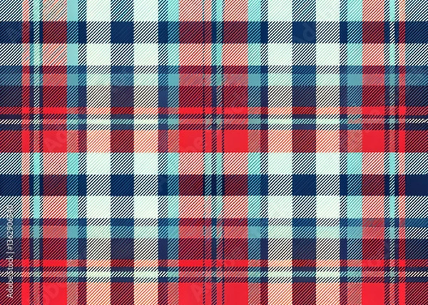 Fototapeta A colorful plaid pattern with blue, red, and white squares