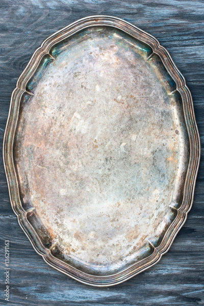 Obraz Metal vintage empty tray, top view, copy space