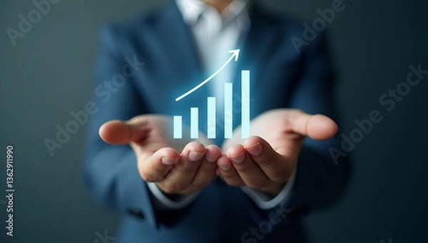 Obraz Flat Hand Showcasing Holographic Business Growth & Revenue Partnerships Symbol: A Minimalist Vector Illustration for Smart Business Strategies