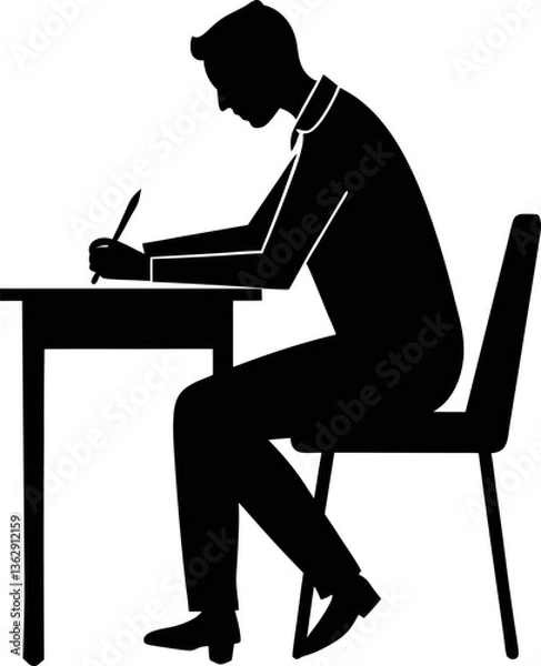 Fototapeta A silhouette of a person engrossed in writing