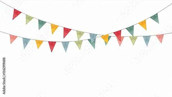 Fototapeta Colorful Triangular Flags Hanging on Strings Isolated on Transparent Background - Perfect for Festive Decorations and Stock Photo Concepts with Empty Space on the Left
