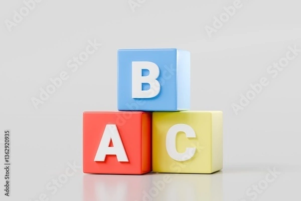 Fototapeta 3d Education Blocks icon. Preschool text ABC block. ABC education cube brick concept. School learn child play toy sign and kid math count box simple study symbol isolated on white background.3d render