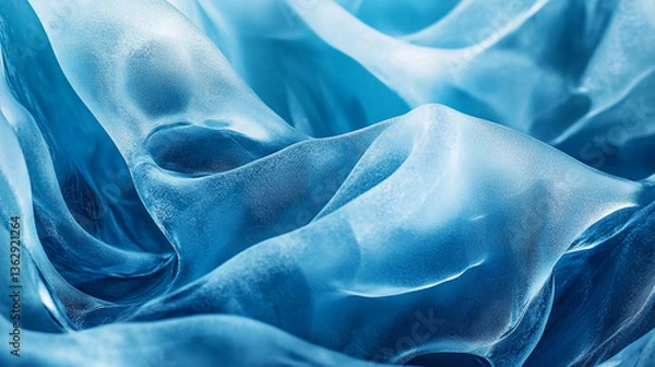 Fototapeta Close up of flowing translucent blue fabric with soft folds and subtle light reflecting on the surface