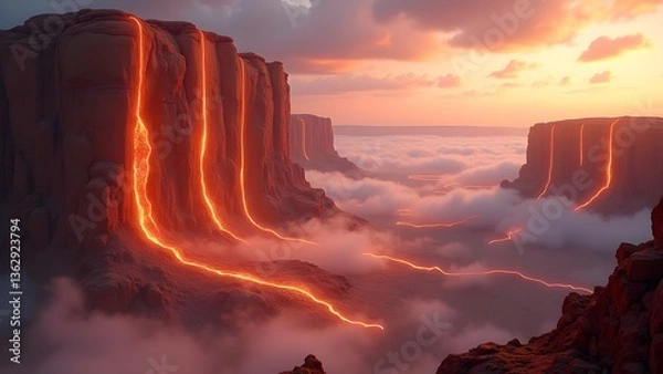 Obraz Majestic Cliffs at Sunset: A Desert Landscape with Ethereal Light and Rock Formations