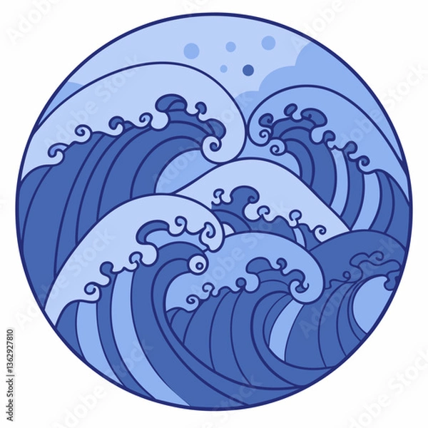 Fototapeta Stylized ocean waves in layered blue design