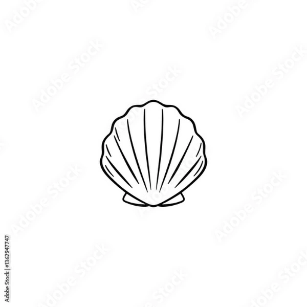Obraz Minimalist black seashell silhouette on white. Bivalve shell logo design.